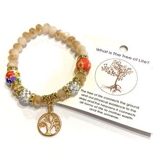 Tree Of Life Beaded Bracelet With Meaning Frosted Gold Tone